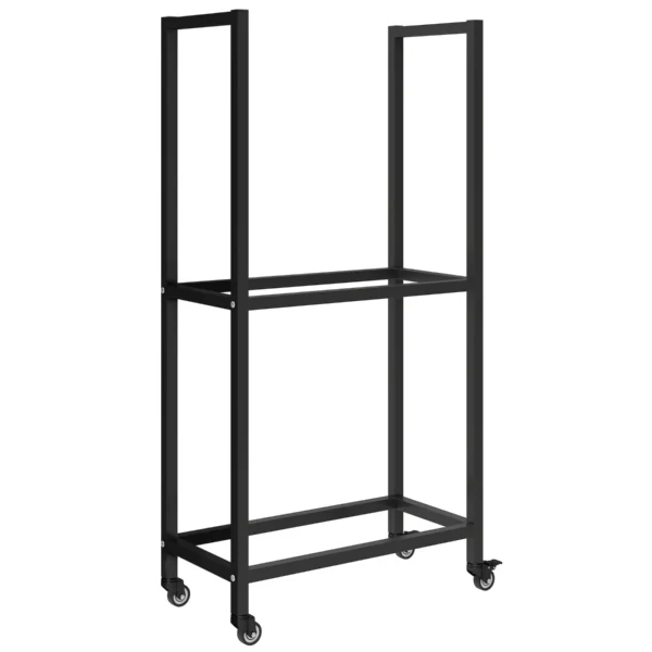 Outsunny Two-Tier Indoor and Outdoor Log Rack with Reinforced Steel Wheels, 60x30x119 cm, Black