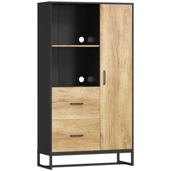 Modern Kitchen Sideboard with 2 Drawers, 2 Shelves and a Cabinet, 88x35x160 cm, Wood and Black