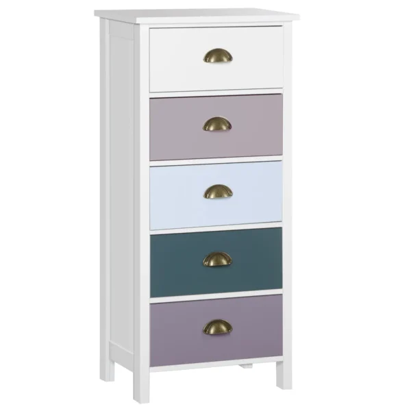 Chest of Drawers with 5 Colourful Drawers, Tall and Space-Saving Dresser, Multi-Coloured Blue