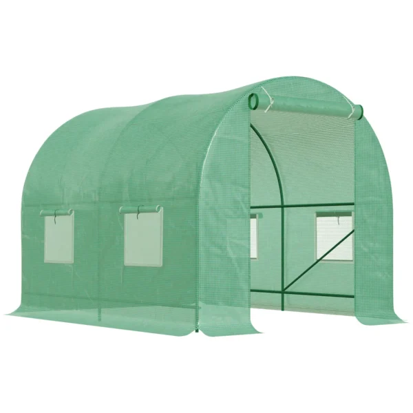 Outsunny Garden Greenhouse Steel Frame and 4 PE Windows 2.5x2x2m, Green