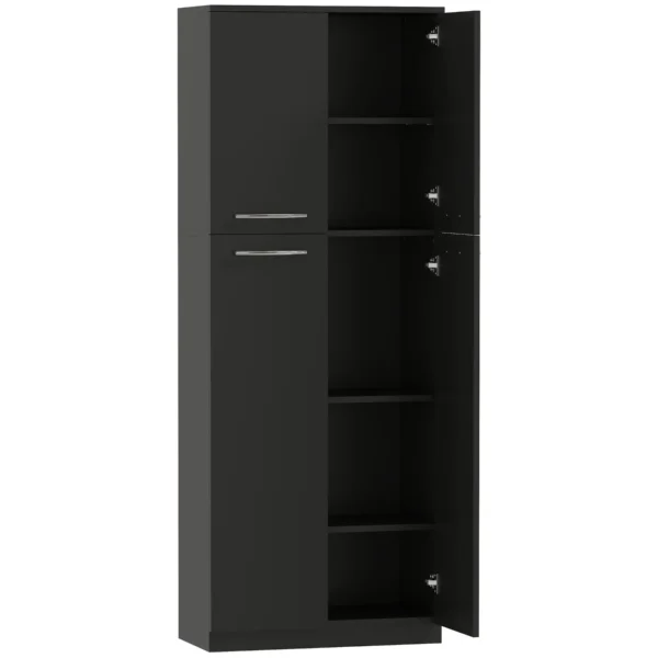 Minimal Storage Unit with 2 Cabinets and Adjustable Shelves, Black Wood, 59x31x155 cm