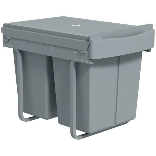 Pull-Out Under-Sink Waste Bin with Two 20L Buckets, 52 x 33.5 x 41 cm, Grey