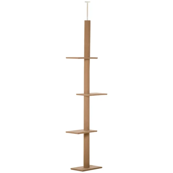 4-Tier Cat Scratching Tree, Adjustable Ceiling Mount, 43x27x228-260cm