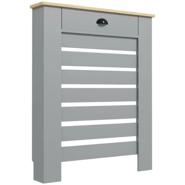 Slatted MDF Radiator Cover, Grid Radiator Cover with Drawer, 78x19x95.5 cm, Grey