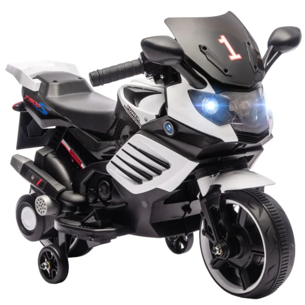 6V Electric Motorcycle for Kids with Removable Training Wheels, Headlights and Music, Ages 18-36 Months, White