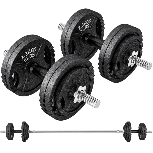 2-in-1 42 kg Gym Weights with 14 Discs, Barbell and Dumbbells, Steel, 180x24x24 cm, Black