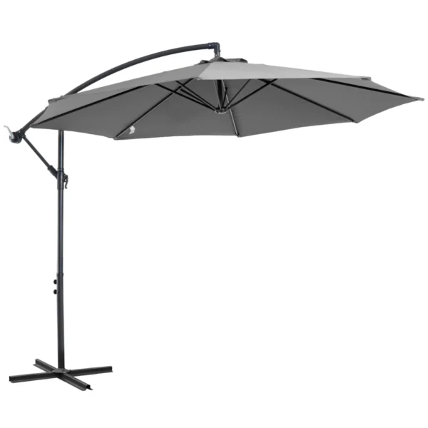 Outsunny 3x2.5 m Off-Center Outdoor Umbrella with Crank Handle, Steel Frame and Anti-UV Polyester, Grey