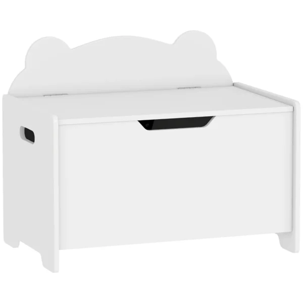 Bear-Shaped Wooden Toy Storage Chest with 20kg Capacity, 60x38x48cm, White