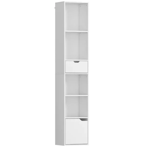 4-Tier Open Bookcase with Cabinet and Drawer, 30x24x158 cm, White Wood