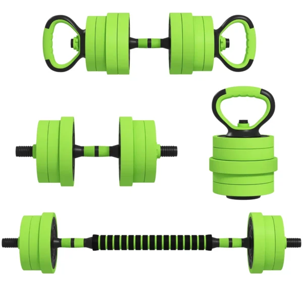 SPORTNOW 4-in-1 20kg Gym Weight Set, Convertible to Kettlebell, 2 Dumbbells, Barbell and Push-Up Stand, Green