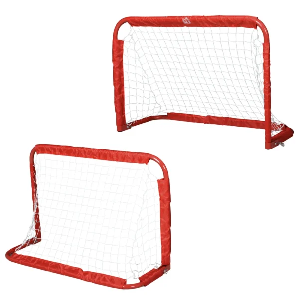 Set of 2 Folding Outdoor Football Goals with 4 Pegs, Steel and Tetrolon, 90x36x60 cm, Red