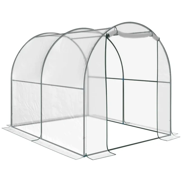 Outsunny Garden Tunnel Greenhouse, Balcony Greenhouse for Plants and Vegetables with PVC Cover, Roller Door and Steel Frame, 2x2.5x2m