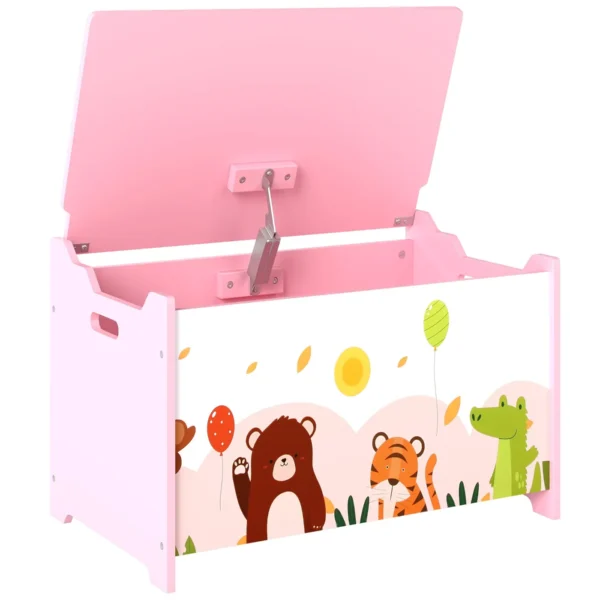Children's Toy Storage Chest with Safety Hinges, Wooden Animal Design, 60x37x39 cm, Pink