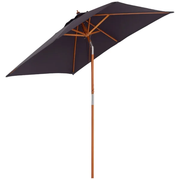 Outsunny 2x1.5m Tilting Garden Umbrella with 6 Ribs and Fir Wood Pole, Dark Grey