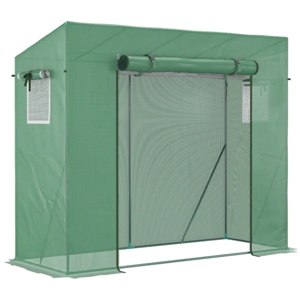 Outsunny PE and Steel Garden Greenhouse with 4 Stakes, 2 Windows and Reinforced Cover, 200x77x148-169cm