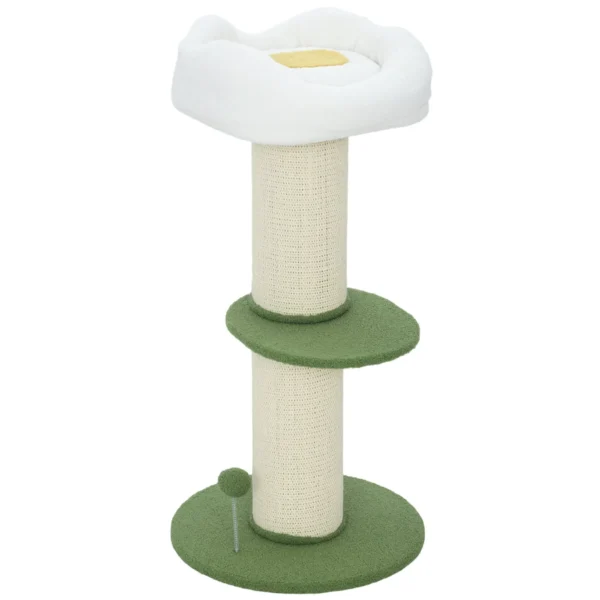 92cm Cat Tree with Sisal Pole and Flower-Shaped Cat Bed, Green