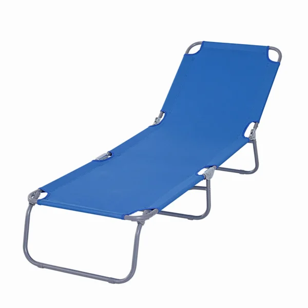 Outsunny Garden Lounger with 5-Position Adjustable Backrest, Folding Metal and Oxford Fabric Lounger, 187x55x24cm, Blue