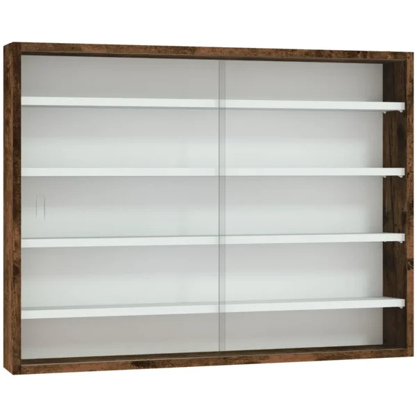 4-Tier Adjustable Display Cabinet, Wall-Mounted Glass and Wood Display Case, 80x9.5x60 cm, Brown