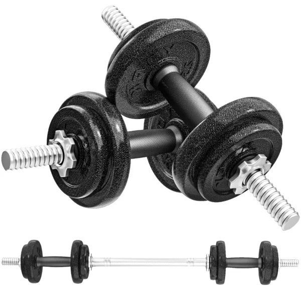 SPORTNOW 20kg Weight and Barbell Set with Non-Slip Grips, 8 Weight Discs, Barbell Bar and 2 Steel Dumbbell Bars