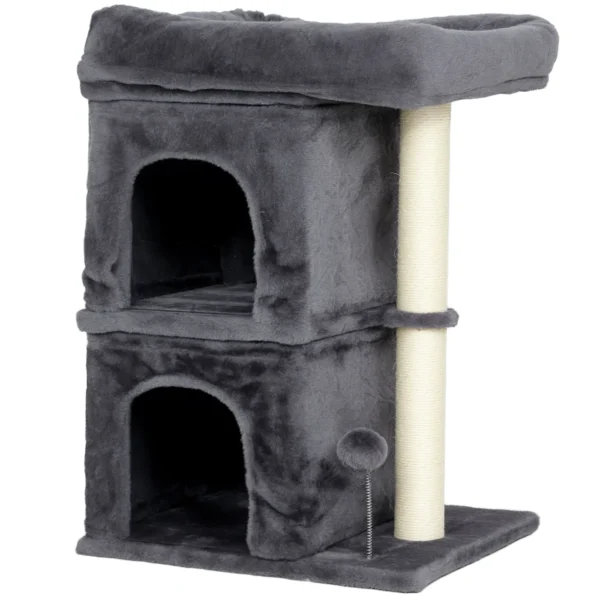Cat Tower for Cats up to 7 kg with 2 Houses and Bed, Sisal Pole and Plush Cover, Dark Grey