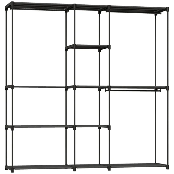 Fabric Wardrobe with 8 Shelves and 3 Hanging Rods, 182x43x185 cm, Black