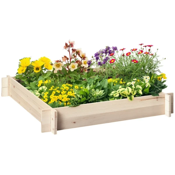Outsunny Fir Wood Garden Bed, Screw-Free Assembly, 100x100x16cm