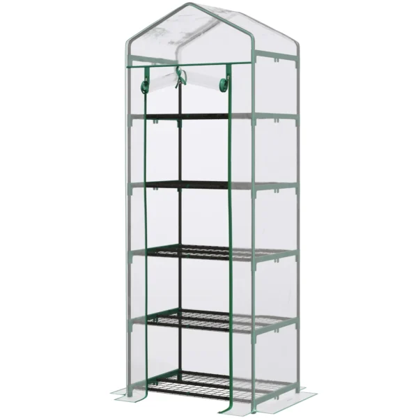 Outsunny 5-Tier Steel Mini Greenhouse for Garden and Terrace Plants with PVC Cover, 69x49x193 cm, Green