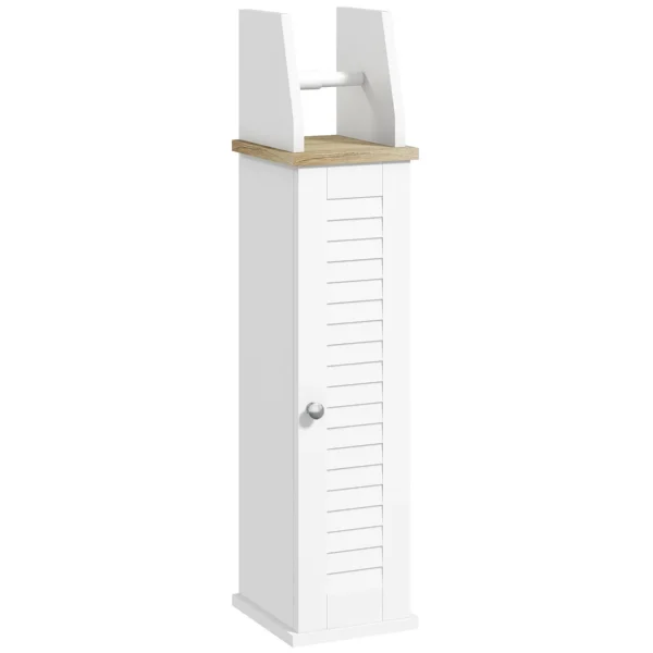 Kleankin Bathroom Cabinet Space-Saving Toilet Paper Holder with Cabinet and Adjustable Shelf, 18x20x80 cm, White