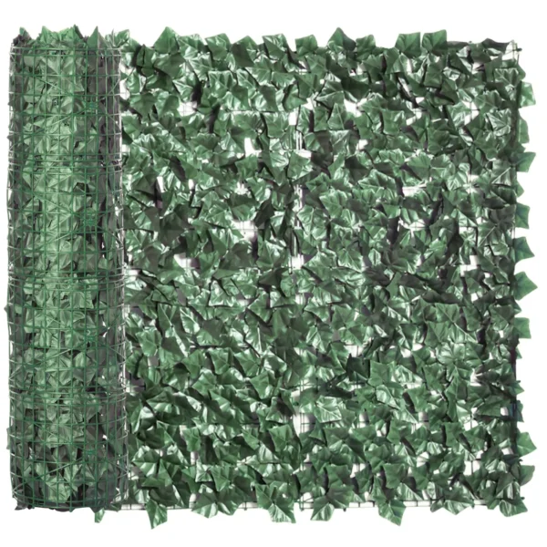 Outsunny Artificial Hedge Roll for Balcony and Garden in Anti-UV PE, Fake Hedge with Dark Green Leaves 300x100cm