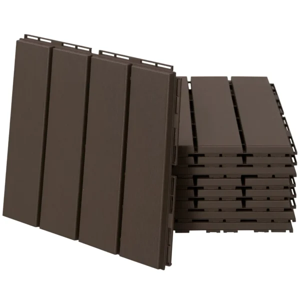 Outsunny Set of 9 Interlocking Terrace Tiles, Non-Slip PP Floor Tiles (30x30x2cm), Area: 0.81 m², Brown