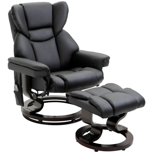 Relaxing Chair with Ottoman, Footrest and Massage Function, 145° Reclining and 360° Swivel, Black