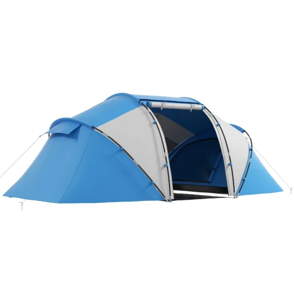4-Person Camping Tent with 2 Sleeping Areas and Carry Bag, 430×240×170 cm, White and Blue