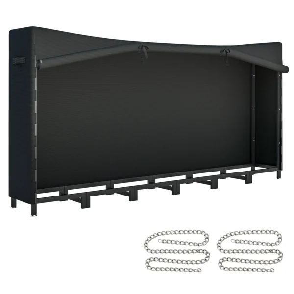 Outdoor Metal Firewood Shed with Waterproof Cover, 0.8m³ Capacity, Adjustable Frame, 235x31x116cm, Black