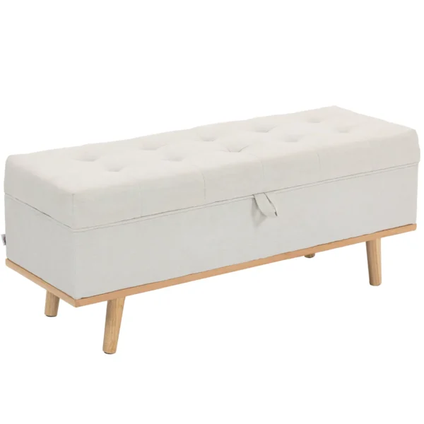 80L Padded Storage Bench with Fabric Upholstery and Wooden Legs, 118x42x45 cm, Cream