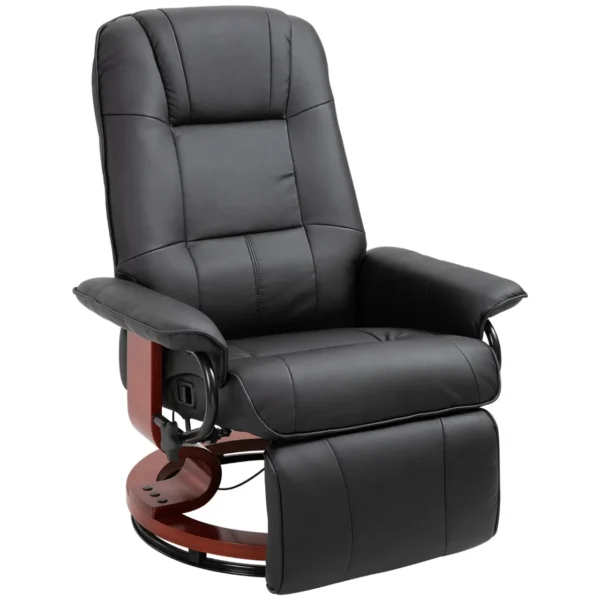 Manually Reclining Relaxing Chair up to 145° with Footrest and Faux Leather Upholstery, Black