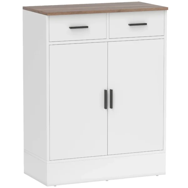 Modern Sideboard with 2 Drawers and 2 Doors, Adjustable Internal Shelf, White and Wood