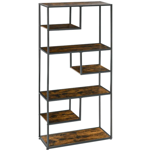 Industrial Style 7-Tier Wood and Steel Bookcase, 83x34x180 cm, Brown