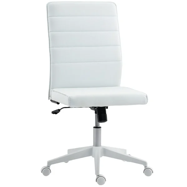 Ergonomic Office Chair with Curved Backrest, Adjustable PU Leather and Steel, 58x53x97-107 cm, White