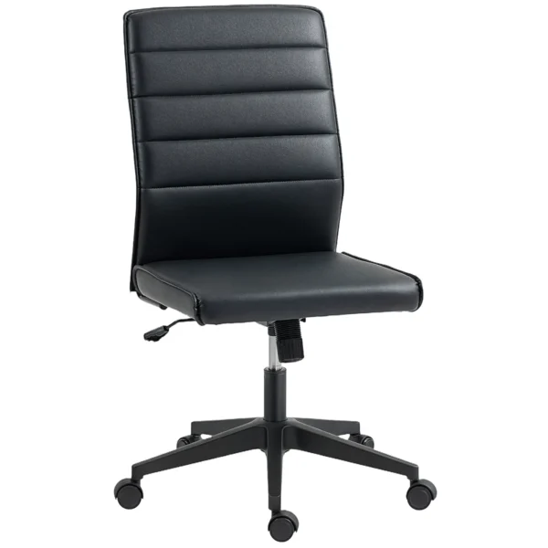 Ergonomic Office Chair with Curved Backrest, Adjustable PU Leather and Steel, 58x53x97-107 cm, Black