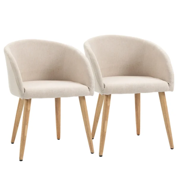 Set of 2 Scandinavian Style Fabric Upholstered Dining Chairs, 55x56x74 cm, Beige