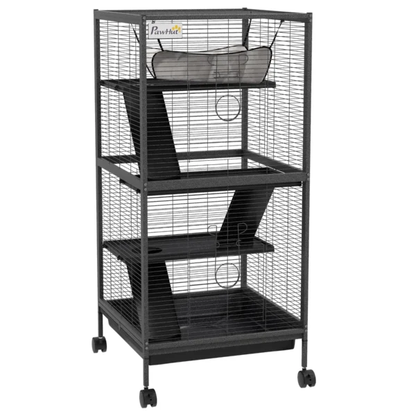Steel Guinea Pig and Chinchilla Cage with 3 Levels, Wheels and Removable Tray, Grey