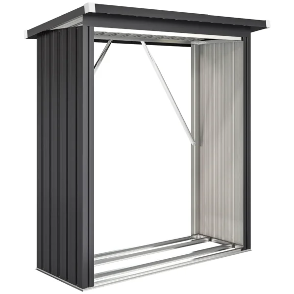 Outdoor Steel Log Shed, Raised Base and Sloped Roof, 150x66.5x150 cm, Dark Grey