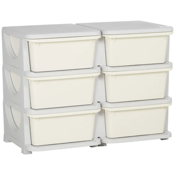 6-Drawer Children's Chest of Drawers for 3-6 Years Old with Rounded Edges, in PP Cream White, 75x37x56.5 cm