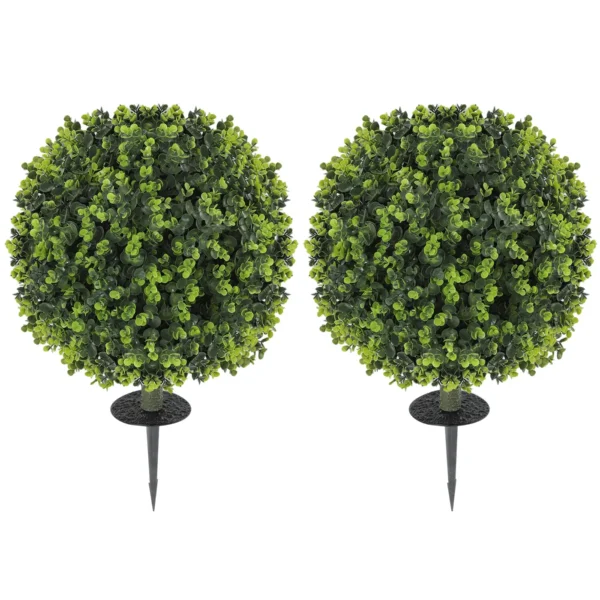 Set of 2 Artificial Boxwood Plants, 40 cm, with Integrated Stake, for Indoor and Outdoor Use, Green