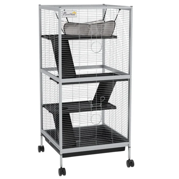 Steel Guinea Pig and Chinchilla Cage with 3 Levels, Wheels and Removable Tray, Light Grey