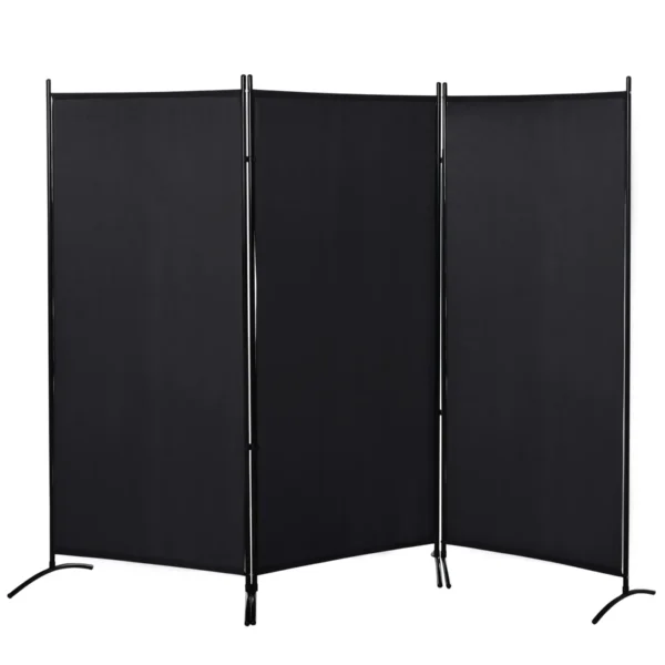 3-Panel Folding Metal and Polyester Room Divider, 253 x 50 x 182 cm, Black