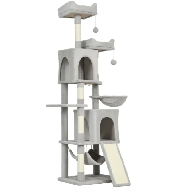 Cat Tree with 2 Cat Houses, 2 Cat Beds, Perch and 2 Balls, 48x40x177 cm, Light Grey and Beige
