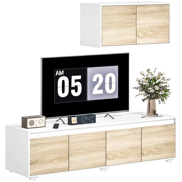 2-Piece Chipboard TV Stand, Max 70" 160x39x43 cm and Multipurpose Wall Unit 80x35x40 cm