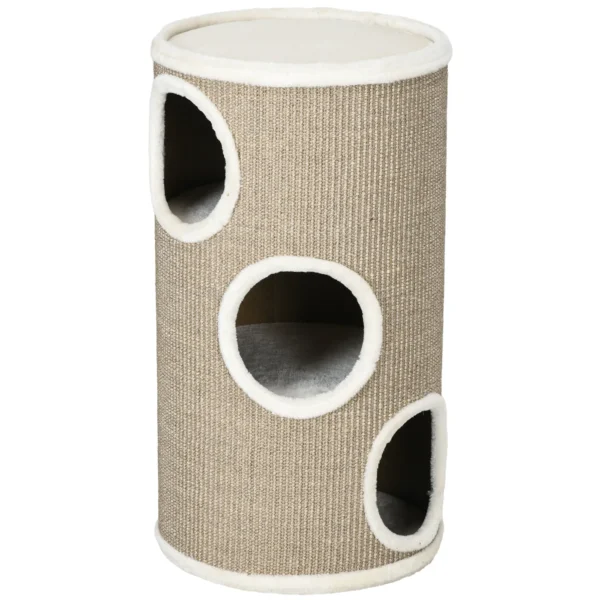 3-Tier Cat House with Sisal Scratching Post and Plush, Ø38x70cm, Brown