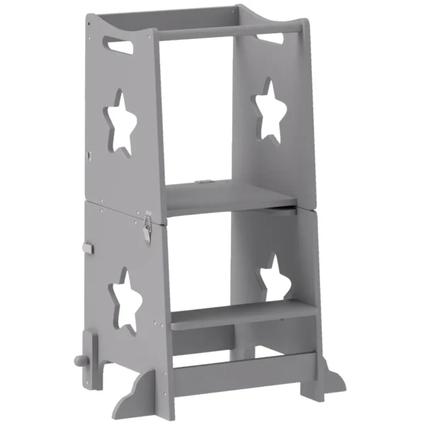 Montessori Ladder Convertible to Table and Chair Set with Safety Bar, Wooden, 60x44.5x86 cm, Grey